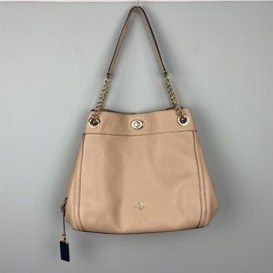 Coach Turnlock Edie Shoulder Bag Beechwood Pebble Leather Chain Strap Zipper